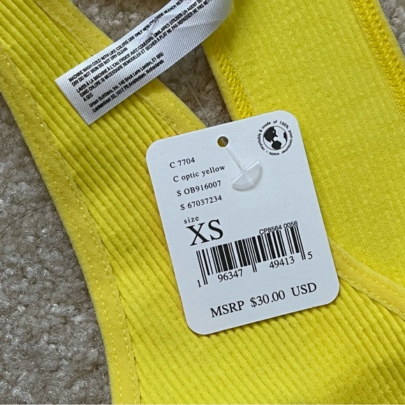 NWT Free People FP Movement Free Throw Crop Womens XS Optic Yellow Ribbed - Picture 8 of 8